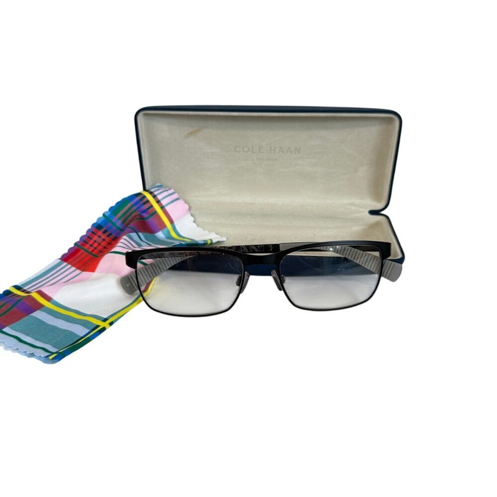 Cole Haan Black Metal Wire Frame Glasses w/ Case & Cleaning Cloth – Frames Only